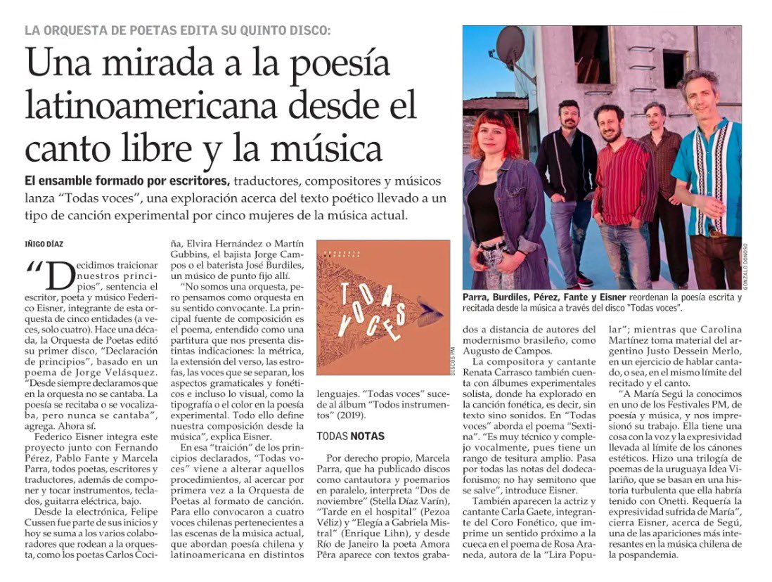 Iñigo Díaz reseñó hoy en El Mercurio nuestro último disco, muchas gracias por la nota 🙏🏻
#poesia #musica #poesiaymusica #orquestadepoetas #iñigodiaz #elmercurio