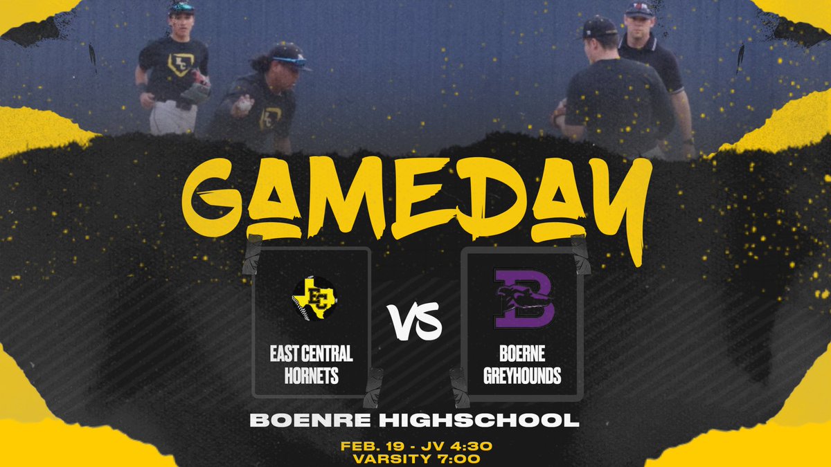 ⚾️ Join us at Boerne High School as EC Hornets Baseball faces off against the BOERNE Greyhounds. JV game starts at 4:30 PM, followed by Varsity at 7:00 PM. Let's show our support! <a href="/_ECAthletics/">ECHS Hornet Athletics</a> <a href="/ECISDtweets/">East Central ISD</a> <a href="/booster_ec/">EC ATHLETIC BOOSTER CLUB</a> <a href="/ArriolaSuzette/">Suzette Arriola</a> #ECHornetsBaseball"