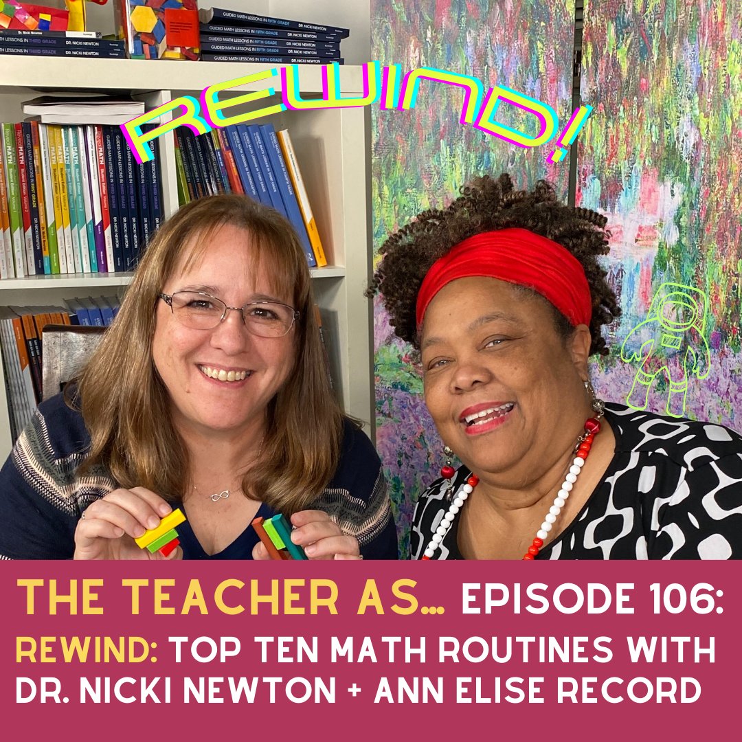 This week's ep is a special rewind, and my most downloaded! It's my conversation with veteran math educators @drnickimath + @AnnEliseRecord. They collaborate to create one essential top ten math list for students. On podcast platforms 2/25 + at theteacheras.com 🧮