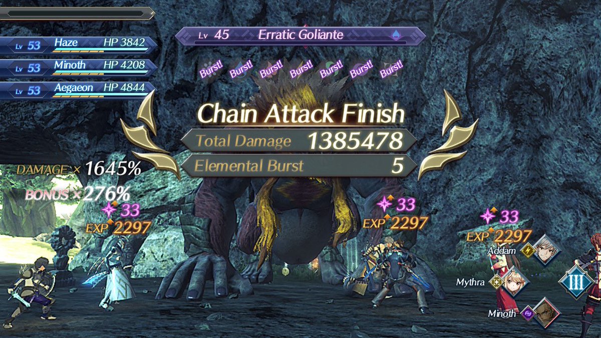 TwDenok's tweet photo. full burst!!! only one element missing (Earth). damn this UM, so easily goes into awakening even though his health not even still around 7/8.
#xc2 #xc2ttgc #ttgc #xenoblade2  #xenobladechronicles2 #xenobladechronicles2tornathegoldencountry #tornathegoldencountry https://t.co/CC9rKvRnbG