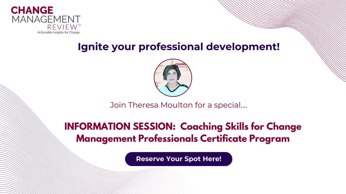 Calling all Change Management Pros, Consultants, and Coaches! Elevate your expertise with our Coaching Skills for Change Management Professionals Certificate Program! Discover how integrating coaching can revolutionize your approach to driving change.  changemanagementreview.com/coachinginfo
