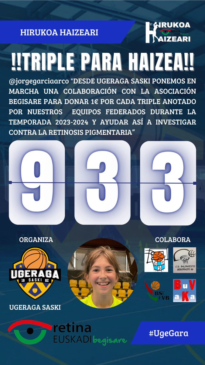 Seguimos sumando triples 🏀 para Haizea y @begisare, no vamos a parar, y encima, nos motiva mucho llegar a esa cifra de 1.000€. Vamos a seguir trabajando @begonazpi86 @GordexolaST @BizkaiaBasket @bakuva y metiendo triples. Todos sumamos si nos lo proponemos🙌
#HirukoaHaizeari