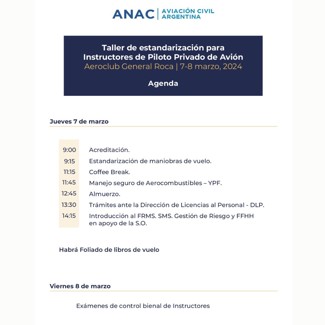 FADA inicia un nuevo año, acompañando a la nueva gestión de ANAC, en los Talleres de Estandarización para IIVV APPA.

Link de inscripción 👉 bit.ly/42KR1rr

#talleres #Instructordevuelo #pilotoprivado #aviacion
