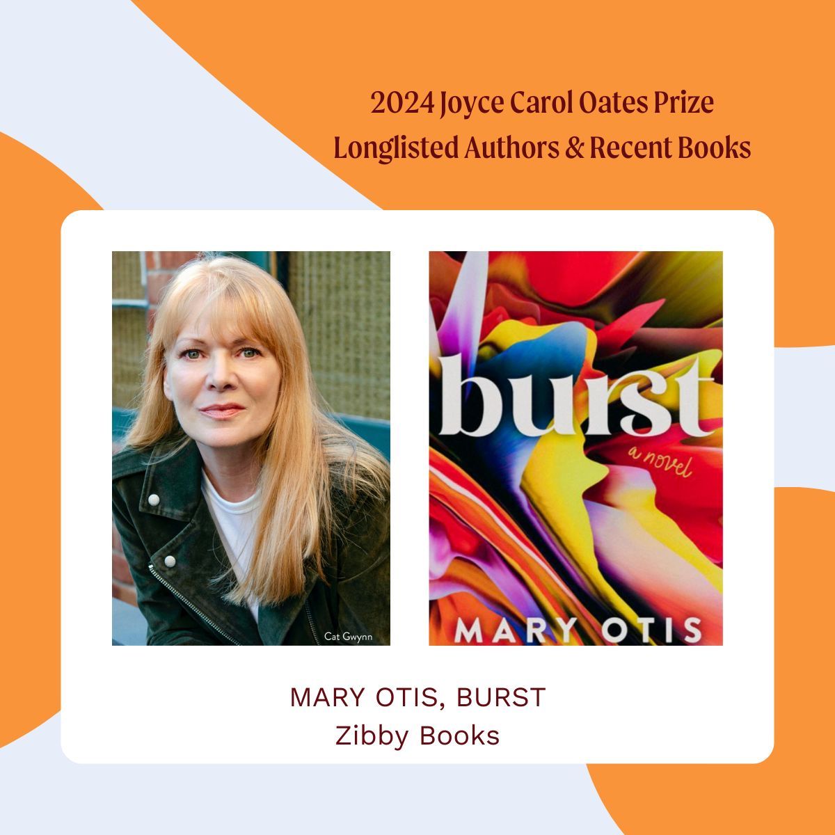 Congratulations to Mary Otis. Publishers Weekly writes of Burst, 'in lyrical language that expresses both Viva’s and Charlotte’s perspectives, Otis portrays a mother and daughter caught in a tense pas de deux, perpetually pushing one another away before returning to each other.'