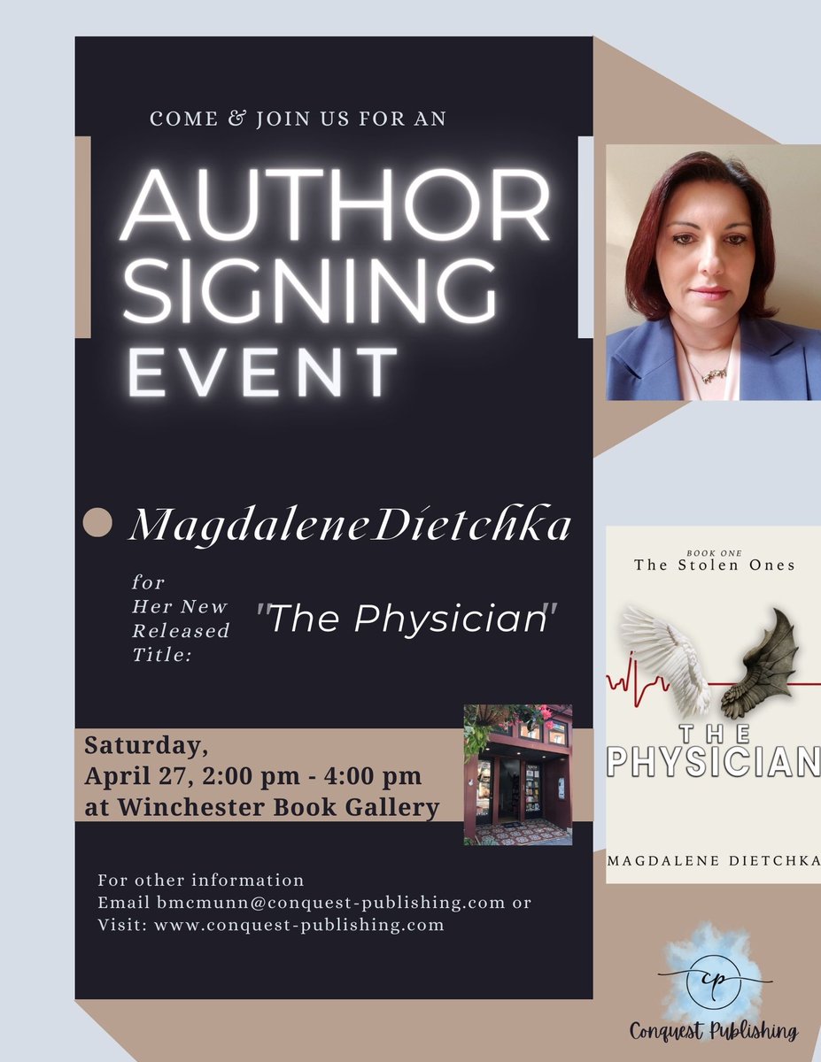 I'll be at Winchester Book Gallery in Winchester, VA to sign copies of my debut novel, The Physician. I'll also be speaking about my upcoming sequel, The Comforter. Please come out and meet with me. #WritingCommunity #romancebooks #authorsigning #amwriting