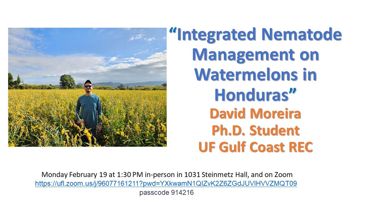 Presentation today (Feb. 19) at 1:30 PM ET on our collaborative project in Honduras alongside Zamorano University and local watermelon growers 🇭🇳 ⬇️

ufl.zoom.us/j/96077161211?…

#LaborOmniaVincit