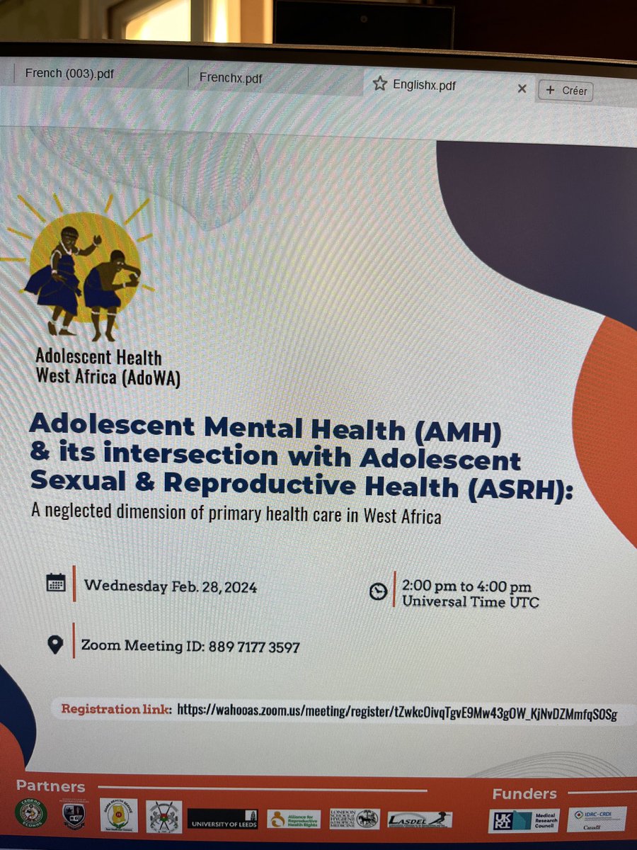 ⁦@OoasWaho⁩ and Adolescent Health West Africa (AdoWA) project organise February 28, 2024 from 2 to 4 pm UTC a webinar for sharing research results in #Burkina, #Ghana, #Niger, @IDRC_CRDI⁩ ⁦@mohgovgh⁩ ⁦@SANTE_BF⁩ ⁦@UNFPA_WCARO⁩ ⁦⁦@UKRI_News⁩