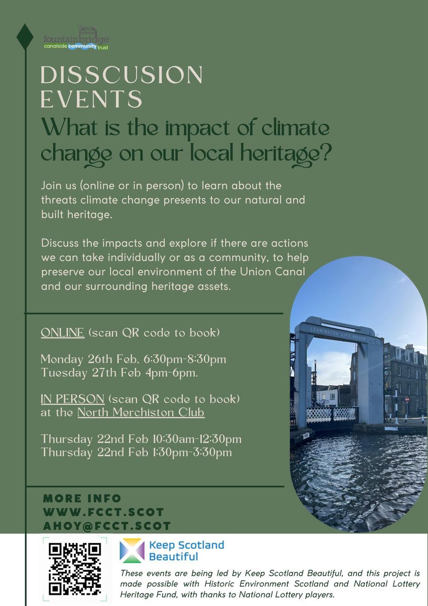 🌎Discuss the impacts and explore if there are actions we can take individually or as a community, to help preserve our local environment of the Union Canal and our surrounding heritage assets.

More information: eventbrite.com/cc/discussion-…