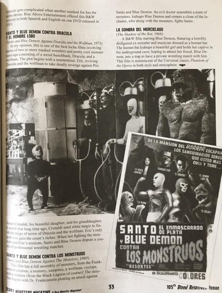 Hoy encontré esta revista que yo escribí artículos sobre cine de luchadores. Es “Scary Monsters” y era una de mi revistas de cine retro favoritas.Lo escribí en el 2017 del cine de lucha mexicana. Luego escribí uno similar para Cult faction fanzine. cultfaction.com/2017/12/16/my-…