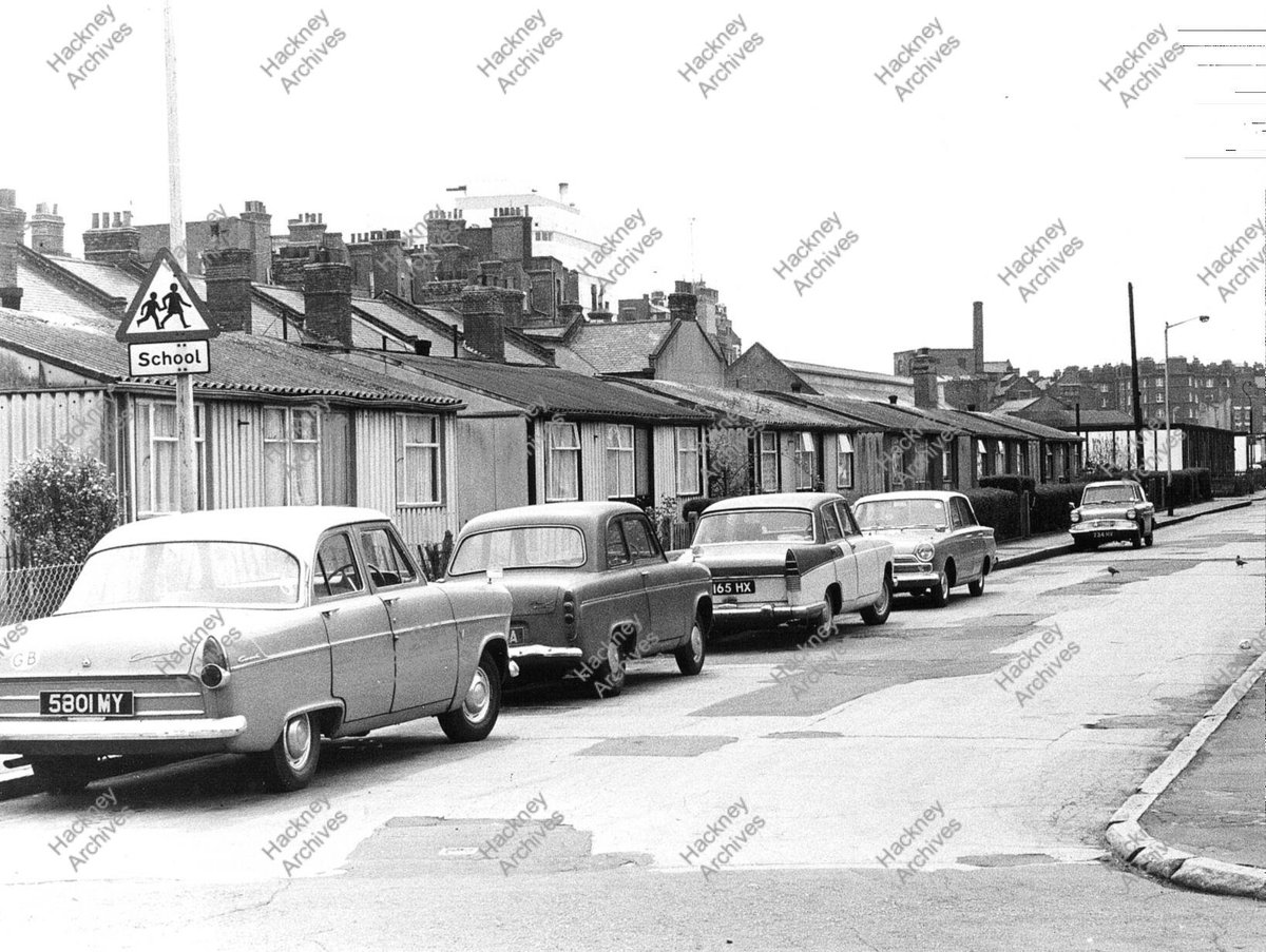 MAIDSTONE STREET HAGGERSTON, 1972 Maidstone Street. east side. Looking south across the pre-fabricated dwellings (prefabs) to the Queen Elizabeth Hospital.