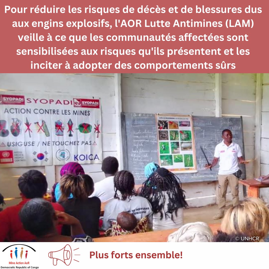 UNHCR_DRC's tweet photo. 🙏 à nos partenaires et bailleurs en 2023, sous la coordination du #ClusterProtection, plus de 1⃣4⃣4⃣,0⃣0⃣0⃣ membres de communautés vivant dans l'est de la #RDC 🇨🇩 ont été sensibilisés sur les risques des engins explosifs, y compris des engins explosifs improvisés. https://t.co/Z0kCFL2m0N