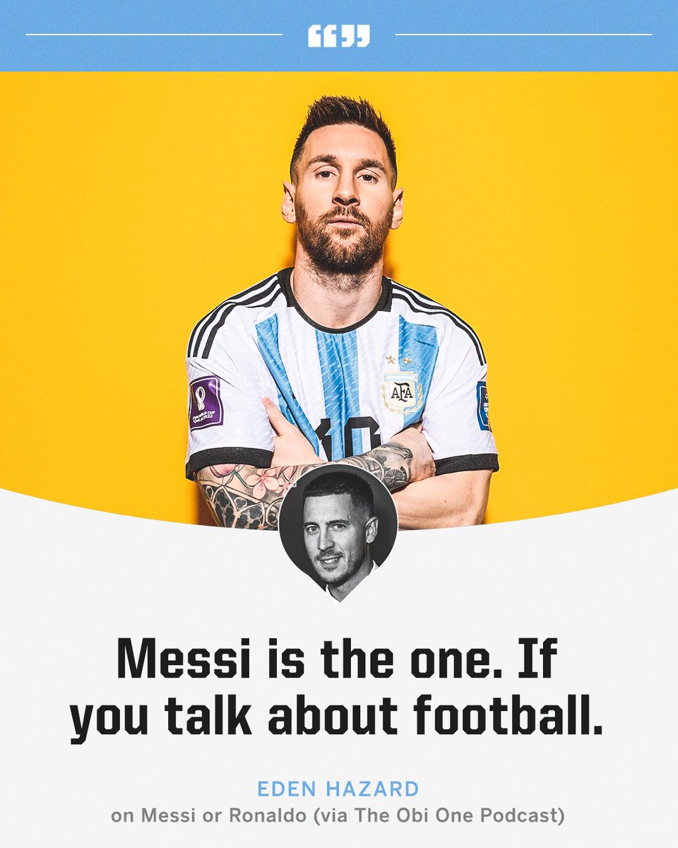 ESPNFC's tweet photo. Eden Hazard on the Lionel Messi vs. Cristiano Ronaldo debate 🐐 https://t.co/JTCCByHNJT