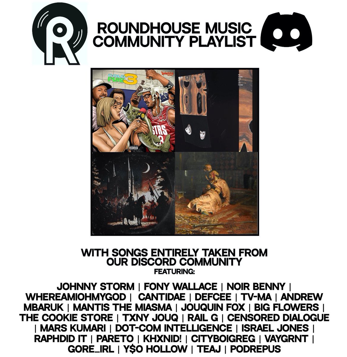 Our Roundhouse Music community playlist has been updated, which is made up entirely of songs shared in our Discord community. Tap in with the community of independent and up and coming artists, share your work and submit to our playlists via our Discord: linktr.ee/roundhouse_mus…