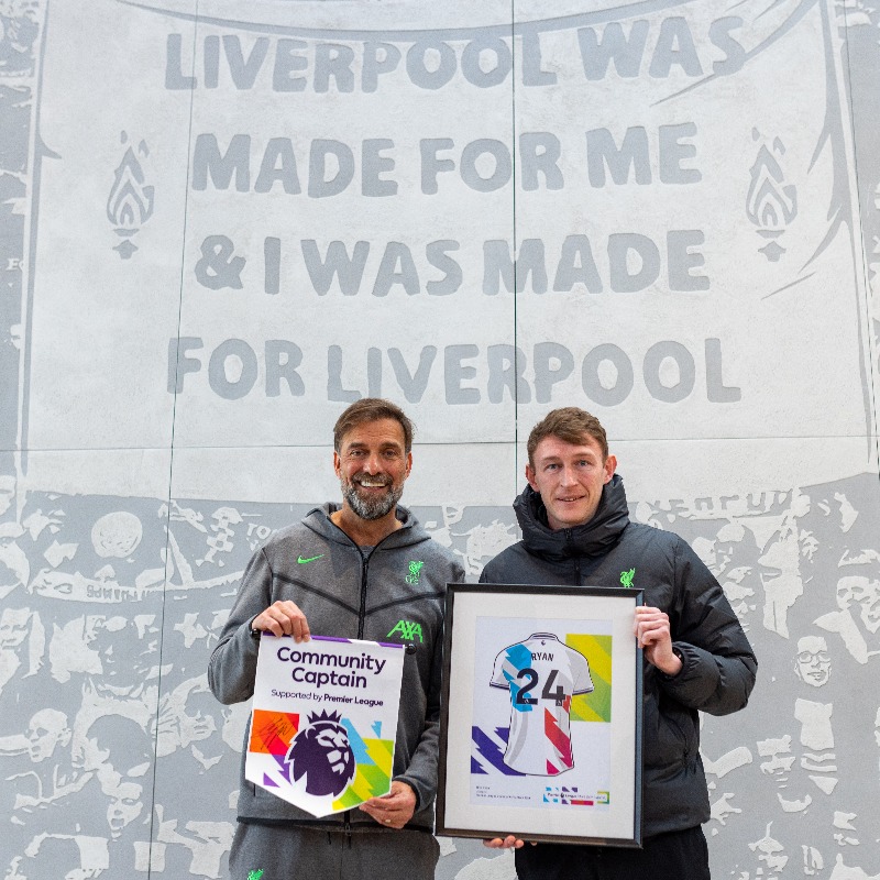 LFC's tweet photo. Nick Ryan has been named our @PremierLeague Community Captain 👏 

This is in recognition of his long-term dedication to @LFCFoundation, and his vital work in education across the Liverpool City Region 🙌 #PLMoreThanAGame