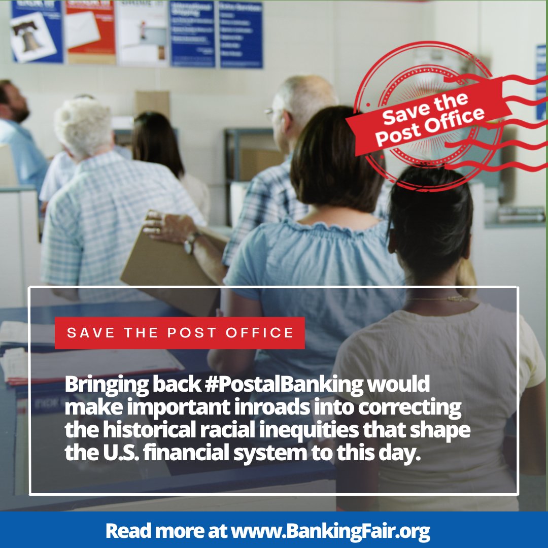 Bringing back #PostalBanking would make important inroads into correcting the historical racial inequities that shape the U.S. financial system to this day. 

Read more at BankingFair.org 

#BlackHistoryMonth #SavethePostOffice