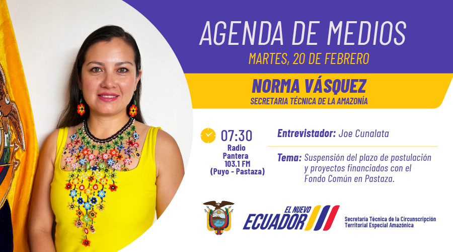 Este martes, en radio Pantera 103.7 FM, de la provincia de #Pastaza, la Mgs. Norma Vasquez, secretaria técnica de la #Amazonía, informará sobre los proyectos financiados en la provincia.

#TransformandoLaAmazonía
#ElNuevoEcuador
#Medios