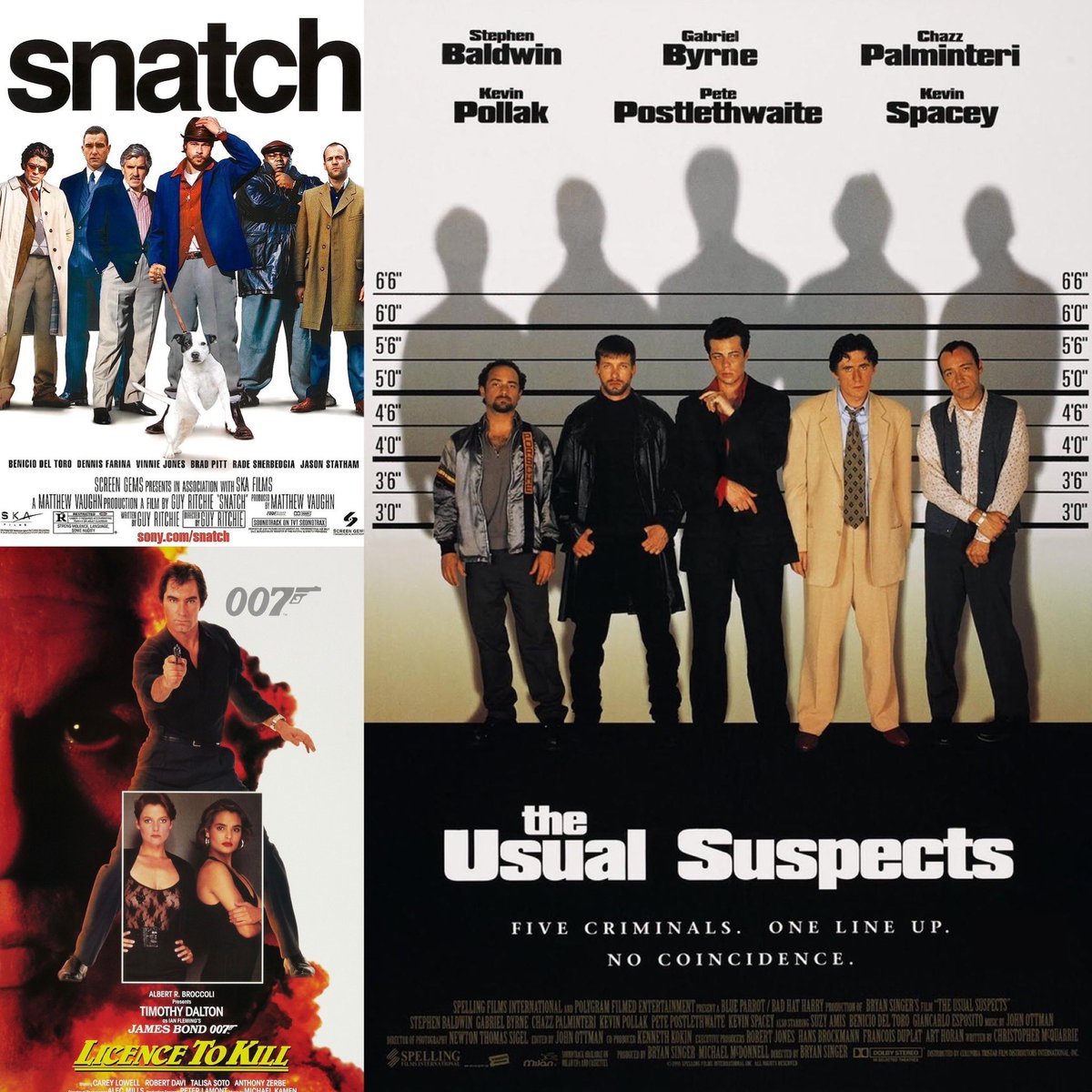 Movies at The Frisco Barroom today for Lunch, February 19th, 2024
1) Snatch (2000)
2) License to Kill (1989)
3) The Usual Suspects (1995)
#thefriscobarroom 
@Thefriscostl
#BeniciodelToro 
#HappyBirthdayBeniciodelToro
#snatch #theusualsuspects
#licensetokill