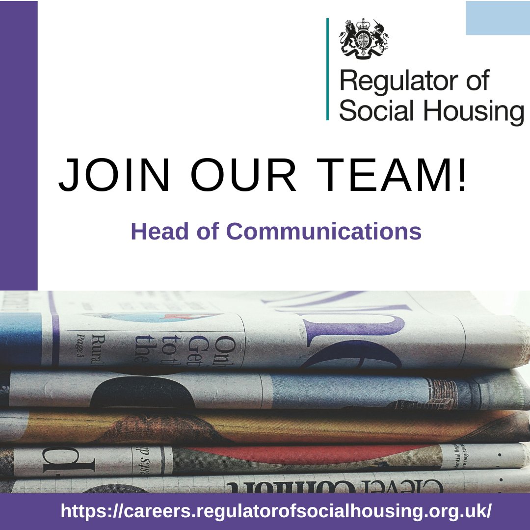 We're looking for a new Head of Communications to lead our small and busy communications team. Think it could be you? Find out more and apply here: …reers.regulatorofsocialhousing.org.uk/job/519228 The role can be based in Manchester, Leeds, Birmingham or Bristol. Applications close 4 March 2024.