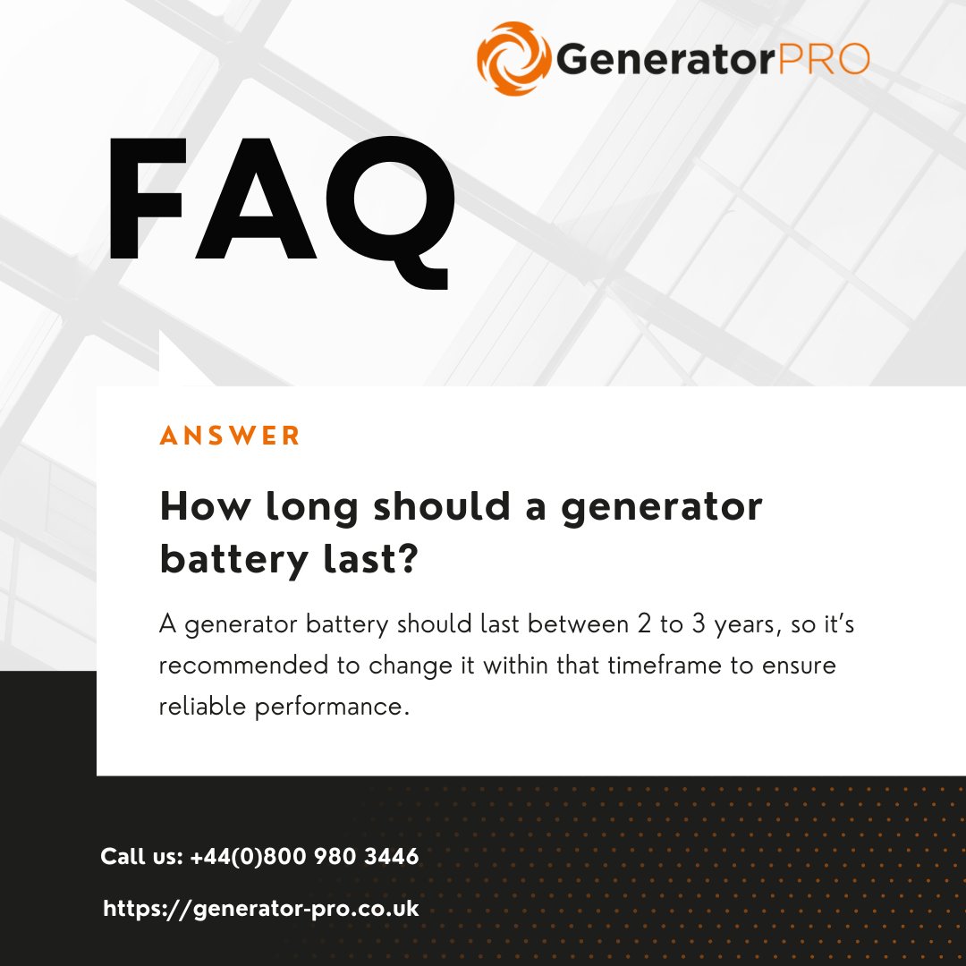 FAQ: How long should a generator battery last?

Read more HERE: generator-pro.co.uk/frequently-ask…

#battery #generator #batterygenerator #generatorpro