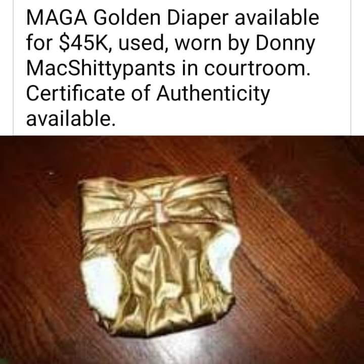 Resist_On's tweet image. Trump shit- limited availability
4'' logs are $299
6'' logs are   $599
8'' monster logs $899-limited and rare
also prized possession very limited are
trump diapers $4500 comes in airtight plastic to
capture that golden shitty aroma
hurry,i only shit so much