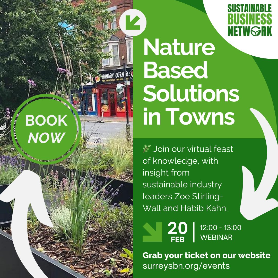 🌿🌍 Come and join this #LunchandLearn Webinar about #NatureBasedSolutions in Towns! 🌳🏙️ 📅 20 Feb, 12:00-13:00 - It's #FREE! Secure your spot: zerocarbonguildford.org/event-details/… 🌱 Insights from Zoe Stirling-Wall (Ringway) & Habib Khan (Meristem Design) on transforming urban spaces…
