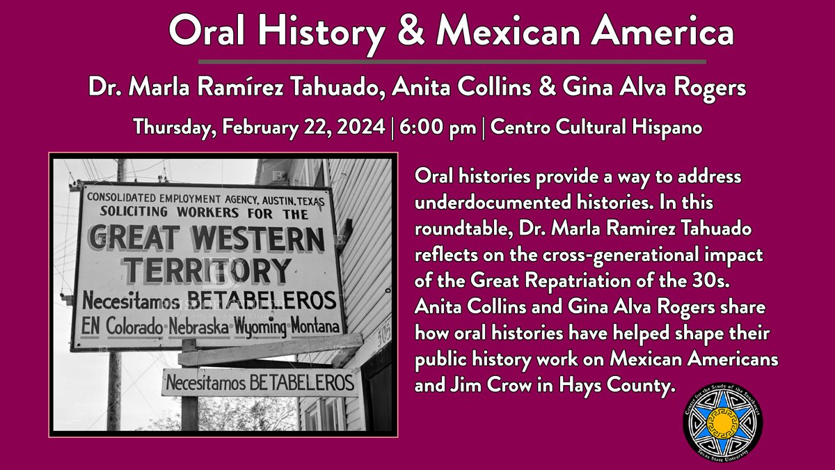 We have two events this week with Dr. Marla Ramírez to learn about her oral history work. See you there!