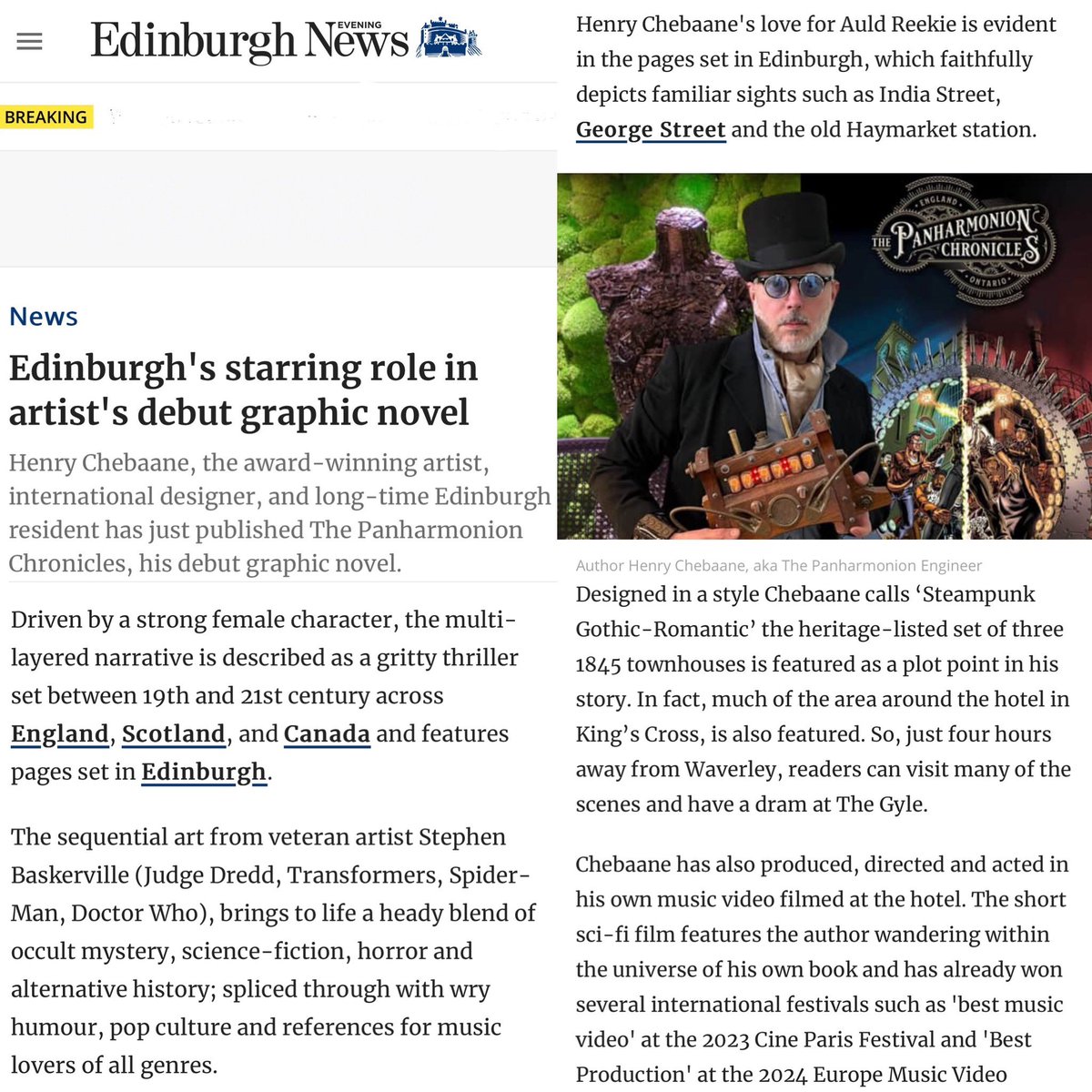 Thank you @edinburghpaper! For readers in Scotland please support your local bookstore @tweetwronger or order online from @TimesBookshop @GuardianBooks @Waterstones @comic_shift The Panharmonion Chronicles. @johnfreeman_DTT @comicsbeat @scifilondon @SciFiNow @CBR