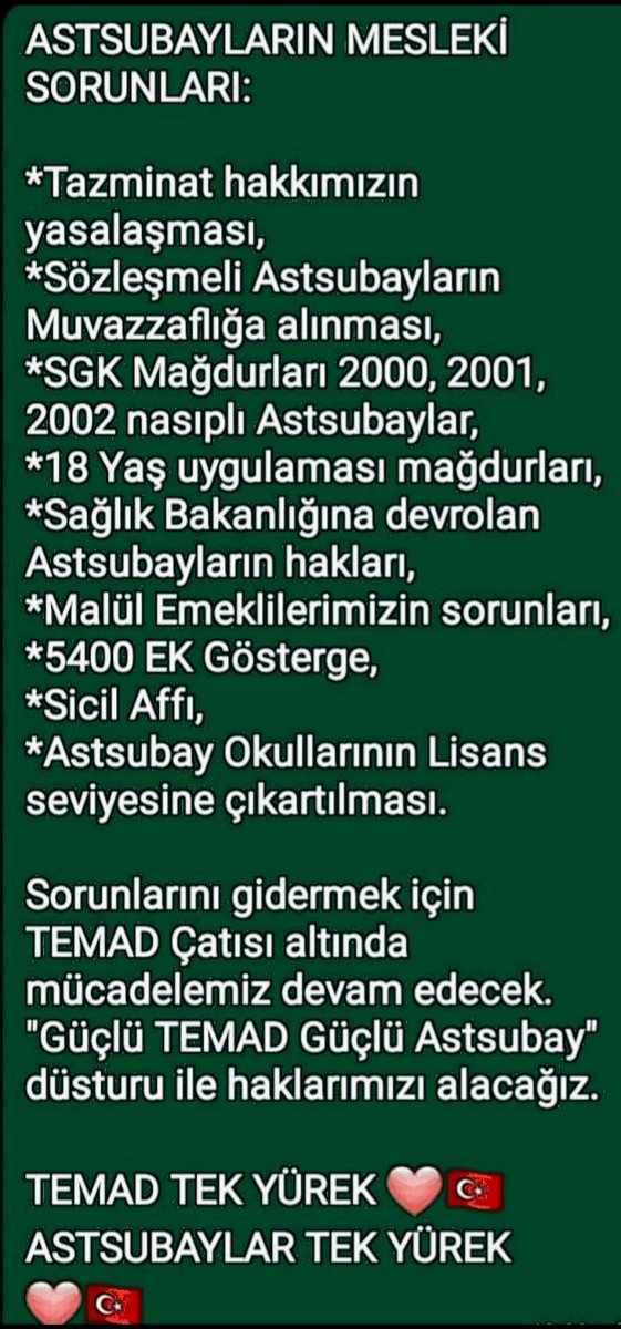 #AdaletŞart
 #TazminatHakkımız
#NOWAnaHaber
Vatan ❤🇹🇷 için canlarını veren #Astsubaylar halen Müjde Bekliyor
<a href="/RTErdogan/">Recep Tayyip Erdoğan</a> <a href="/yasargulertc/">Yaşar Güler</a> <a href="/eczozgurozel/">Özgür Özel</a>
<a href="/tcsavunma/">T.C. Millî Savunma Bakanlığı</a> <a href="/dbdevletbahceli/">Devlet Bahçeli</a>
<a href="/memetsimsek/">Mehmet Simsek</a>
<a href="/meral_aksener/">Meral Akşener</a> <a href="/zorlu77/">Prof.Dr.Kürşad ZORLU</a>
<a href="/HMBakanligi/">T.C. Hazine ve Maliye Bakanlığı</a> <a href="/CHPMuratBakan/">Murat BAKAN</a>
<a href="/DurgenHamza/">Hamza DÜRGEN</a> <a href="/nowhaber/">NOW HABER</a> <a href="/selcukktepeli/">Selçuk Tepeli</a>