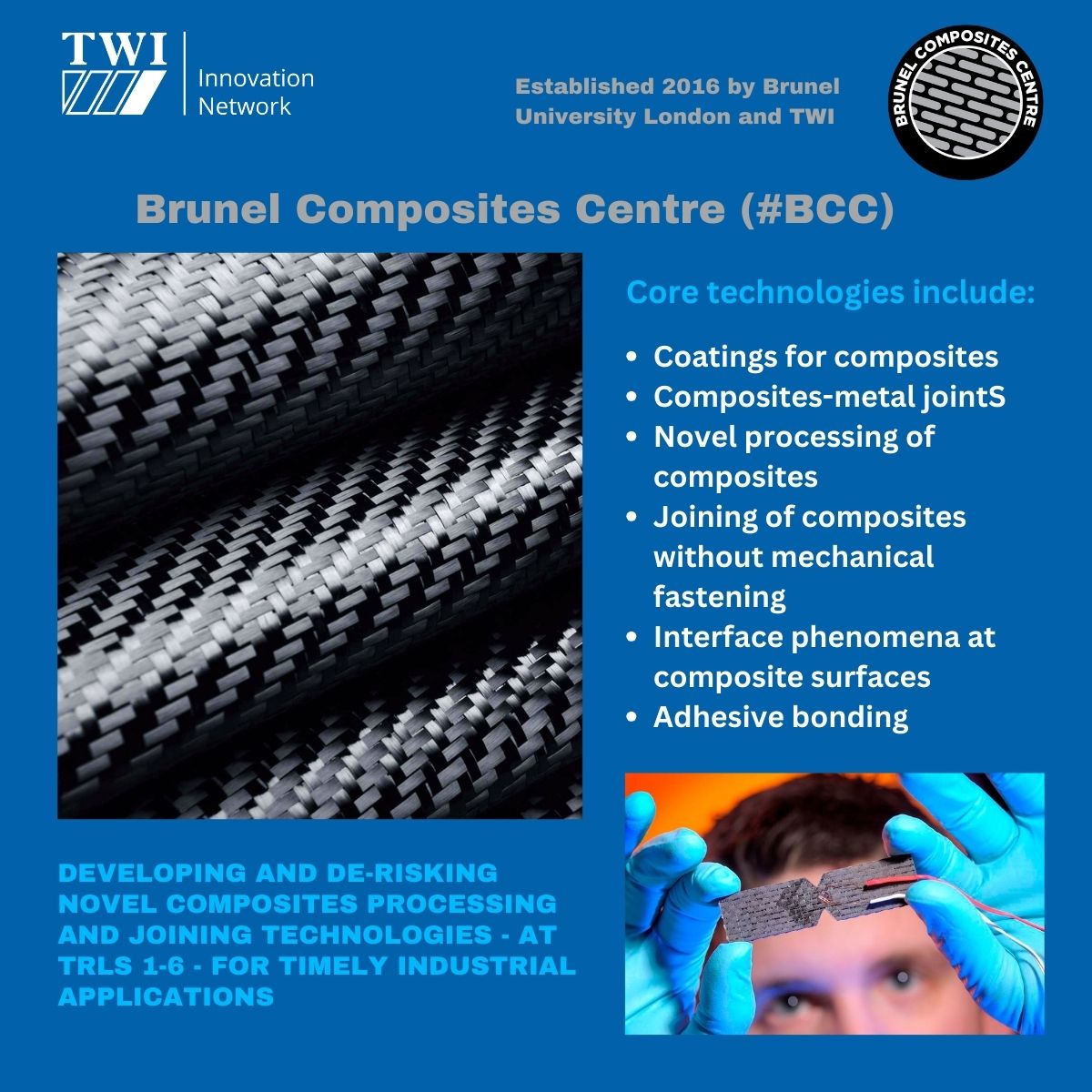 Spotlight on Brunel Composites Centre: a longstanding partnership between @Bruneluni and @TWI_Ltd with a rich portfolio of R&D projects achieved through repeated success in winning grant funding and close collaboration with like-minded industrial partners: t.ly/5lUTr