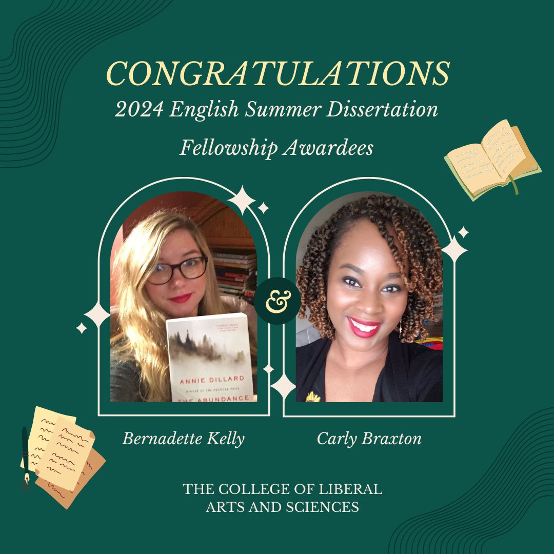 Round of applause for our excellent English graduate students who have been awarded a Summer Dissertation Fellowship! #WSU #wsuclas #wsuclassof2024 #wsuenglishdepartment #wsuenglish
#waynestateuniversity #warriors #warriorstrong

Graphic Design by Rayan Elzein