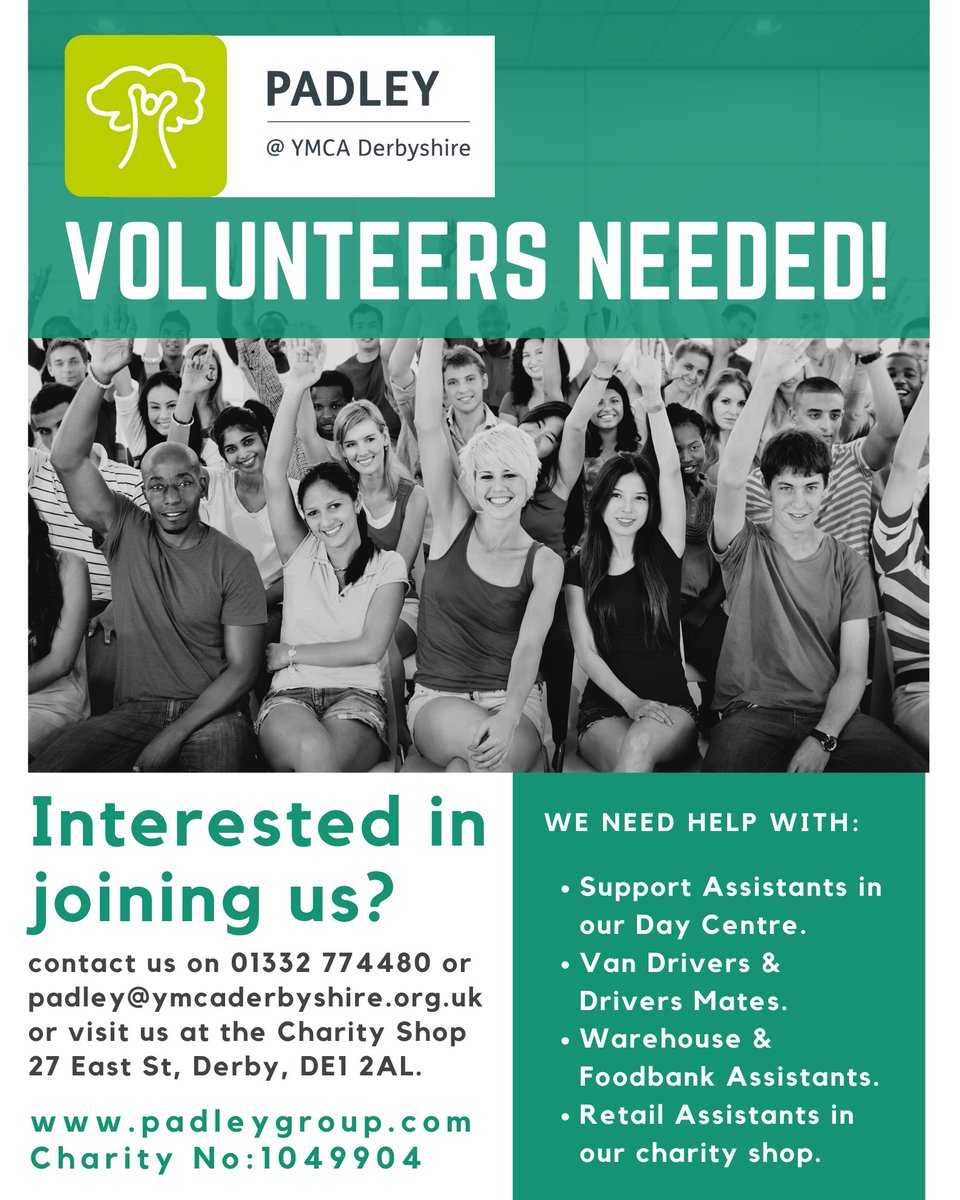 Fancy volunteering for Padley? We have lots of positions available!

If you think you can help Padley with another skill or service then please get in touch!

We cannot wait to hear from you!

#Volunteer #Support #derbyshire #localcharity #smallcharity #homelessnessprevention