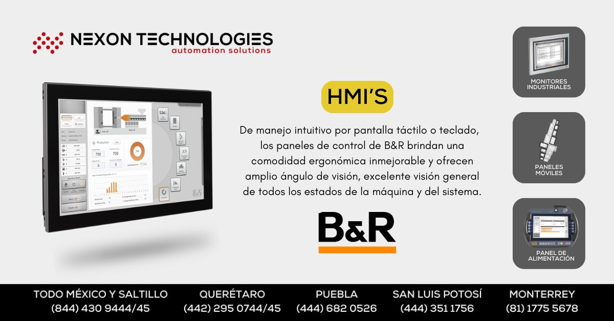 _NexonTech's tweet image. B&amp;amp;R HMIs / PCs Industriales de Nueva Generación | B&amp;amp;R es la marca líder en soluciones completas para la industria de Automatización. Su innovadora línea de productos incluye todo para la automatización de máquinas y sistemas, trabajando en conjunto de manera eficiente,