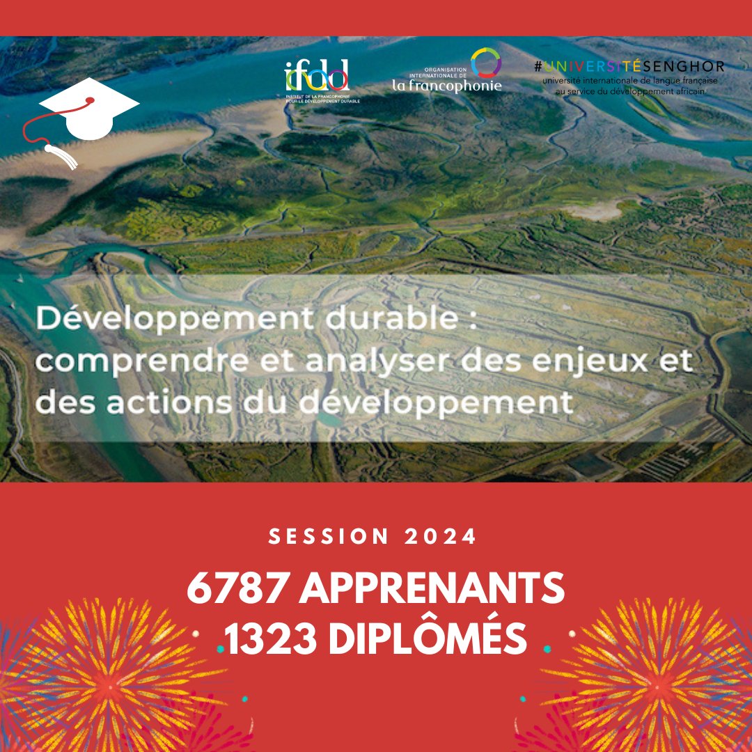 CLOM - Comprendre et analyser les enjeux et les actions du développement durable : succès éloquent!
8 modules de formations - 8 janvier au 18 février 24 
1 514 femmes et 5 052 participants -de 35 ans, 40 États et gouvernements membres touchés
#OIF #ifdd #UniversitéSenghor
