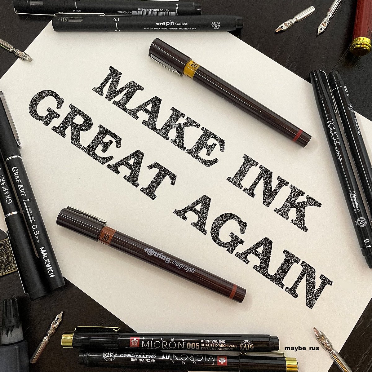 Maybe_Rus's tweet photo. Make Ink Great Again
This is my manifesto! We can make the work of artists great again. Artists from all over the world deserve more attention for their art. 
Join us too!

#MakeInkGreatAgain #maybe_rus #artist #manifesto https://t.co/ck03RmOpFr