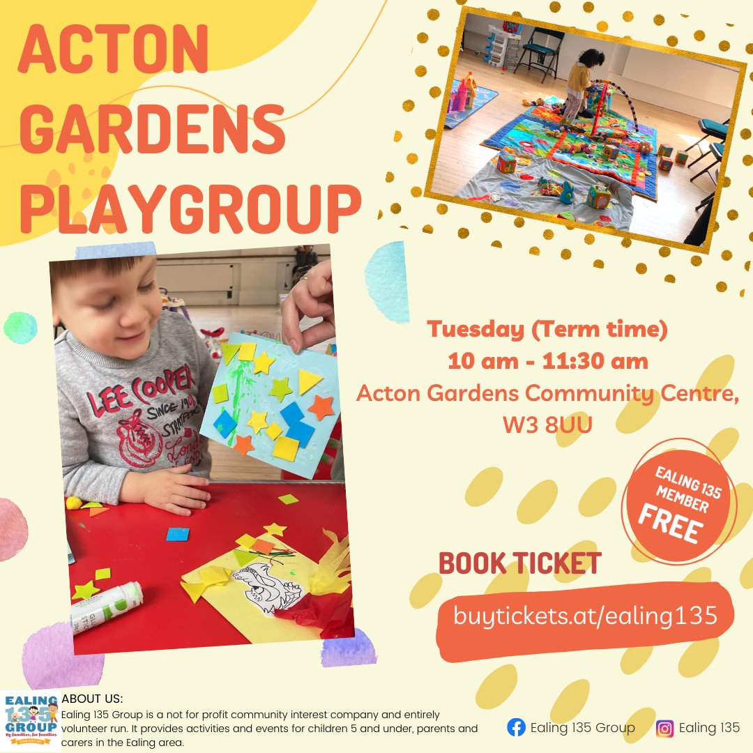 Ealing135's tweet photo. Book now for our Tuesday playgroup at Acton Gardens!

Book here: https://t.co/tY4QwpU7aH

#playgroups #actonkids #actonplay https://t.co/FM9LlcBmr1