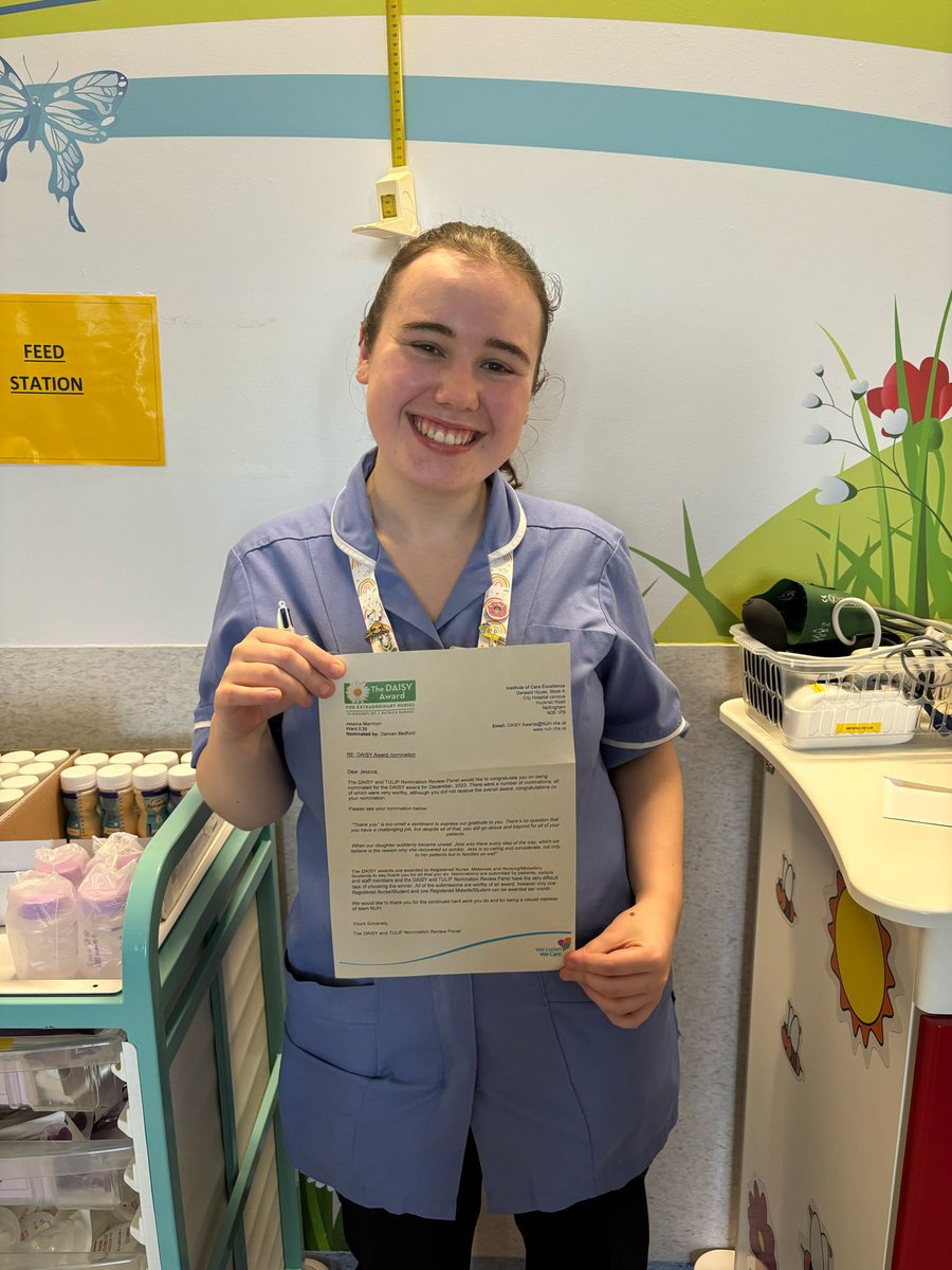 We are super proud that Jess one of our staff nurses has received a @DAISY4Nurses nomination!! 🫶🏻 Well done Jess you clearly make such an impact on our patients and families with your compassion, care and knowledge every day ❤️ 🌼 #daisynominee #paedsnursingrocks @nottmchildrens