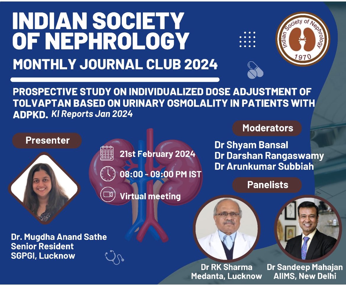 ✅We know that ADPKD with rapid progression-Tolvaptan should be started

🤷‍♀️But what dose

🤔Max tolerated dose-Aquaretic side effects-Drop out 😪

👍Urine osmolality can be used to guide tolvaptan dose (Target < 200)🤩

👇 Attend <a href="/isn_india/">Indian Society of Nephrology</a> JC to know more