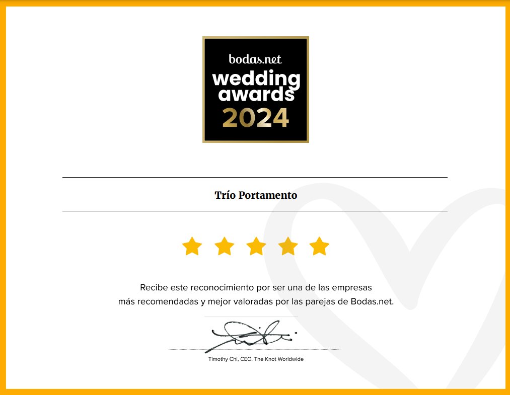 TrioPortamento's tweet photo. 🥳¡Estamos de celebración! 🏅Hemos recibido el premio de https://t.co/27s2I9tLhX a las empresas más recomendadas y mejor valoradas por las parejas en el último año, atendiendo a nuestro servicio, relación calidad/precio, respuesta, profesionalidad y flexibilidad.
😍¡Gracias! https://t.co/feQIoqi98T