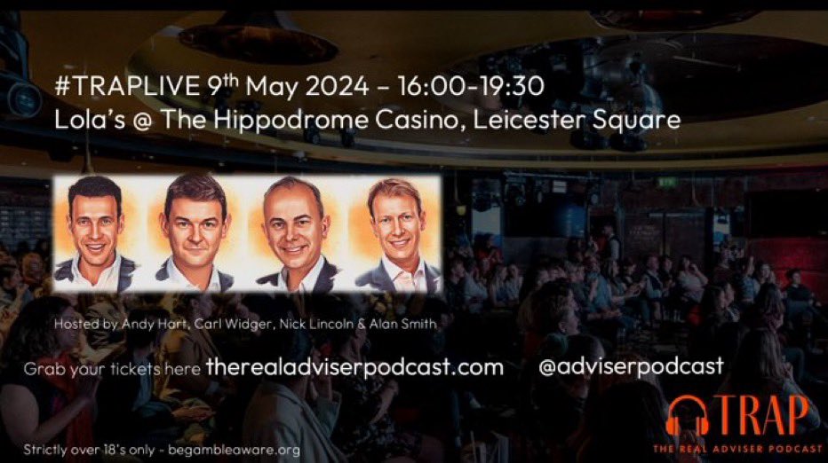 AlanJLSmith's tweet photo. #TRAPLive May 9th, London. 

Tickets went on sale a few days ago and already we have confirmed TRAPists travelling from;

- Chile 🇨🇱
- South Africa 🇿🇦 
- Hungary 🇭🇺 
- Ireland 🇮🇪 
- And all over the UK 🇬🇧 

It’s going to be a fun party - grab your tickets before they sell out! 

Free drinks, music, special guests and live podcast recording! 

@AdviserPodcast
@MavenAdviser 
@CarlWidger 
@nicklincoln 
@AlanJLSmith