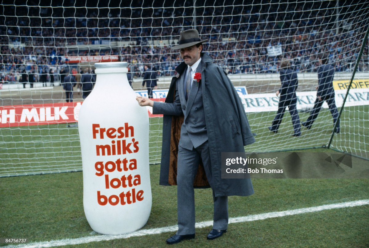 Liverpool goalkeeper Bruce Grobbelaar pictured before the League Cup Final, sponsored by the Milk Marketing Board, against Everton at Wembley Stadium (1984)