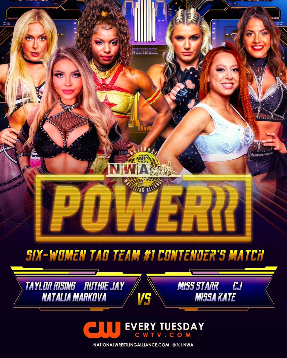 enricom961's tweet photo. Tomorrow at #NWAPowerrr don't miss it this six-women's tag team match :
@_TaylorRising @SUPERIORQWEEN @RealNMarkova
Vs
@Perfectknockout @christijaynes
@MissaKate23
On @TheCW https://t.co/GYSR806WUp