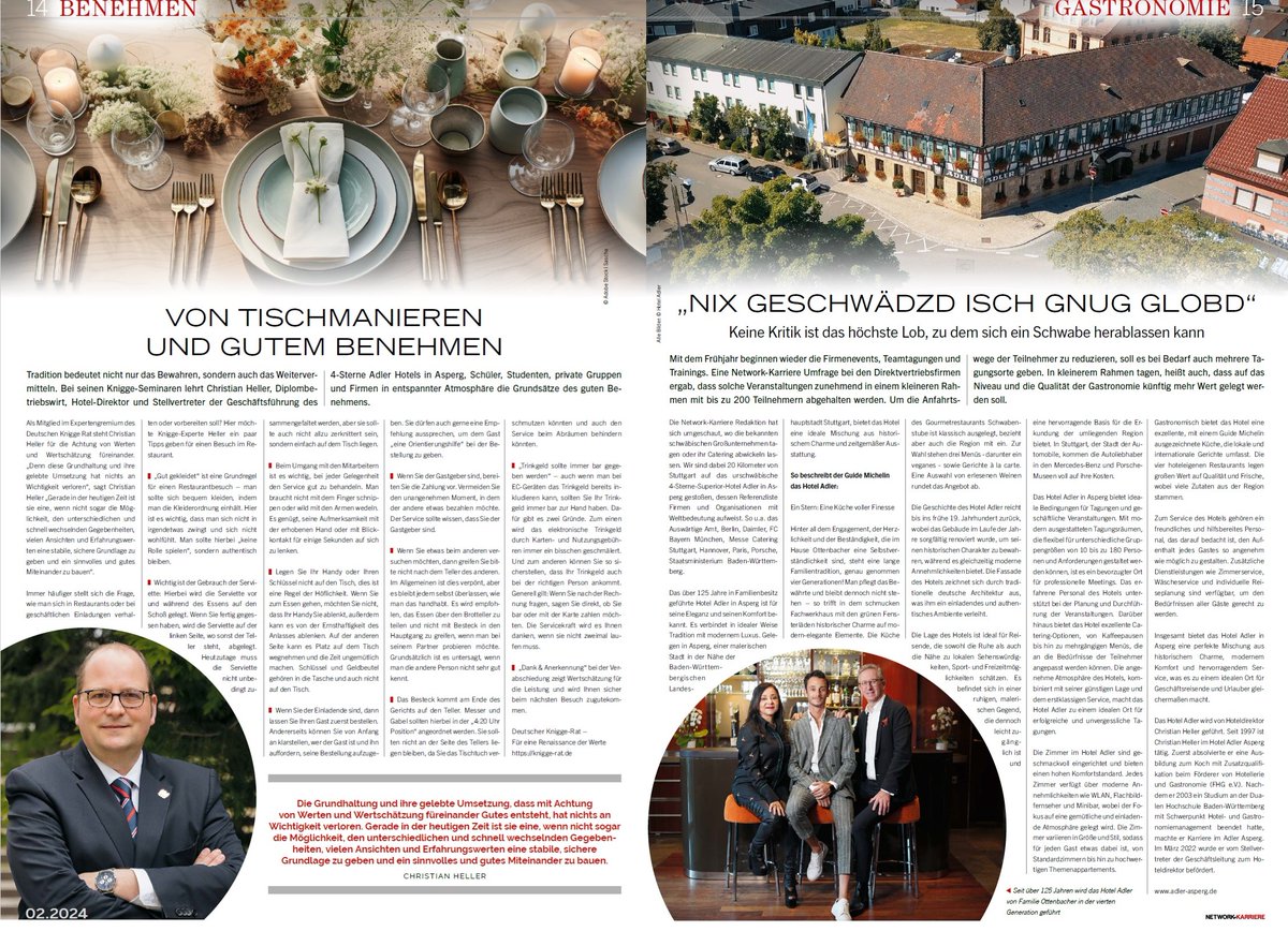 Die Zeitschrift <a href="/NKarriere/">network_karriere</a> berichtet über uns in der Februar-Ausgabe. Laut der Wirtschaftszeitung werden  Veranstaltungen kleiner, aber auf das Niveau und die Qualität der Gastronomie wird mehr Wert gelegt.

#events #wertvoll #gastronomie #hotellerie