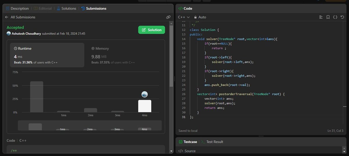 AshuJatt6's tweet image. #75daysofcodechallenge   
-Day 60/75
LeetCode Problem Name:
1. Palindrome Partitioning.
2. Word Break ll.
3. Binary tree Post order Traversal.
4. Insertion sort list.
#युवाओं_के_साथ_मोहन_सरकार