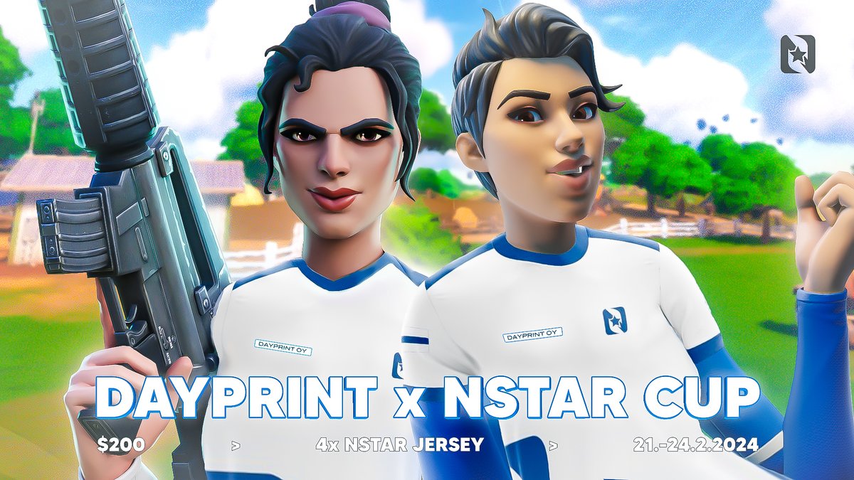 🏆 Dayprint x NStar Cup 🏆

$200 + 4 NStar Jerseys' Duo Build Tournament!

How to get invite?
👤 FOLLOW <a href="/NorthernStarEU/">Northern Star Gaming</a> 
💙 LIKE
♻️ REPOST
💬 COMMENT

Places are limited, so be quick!