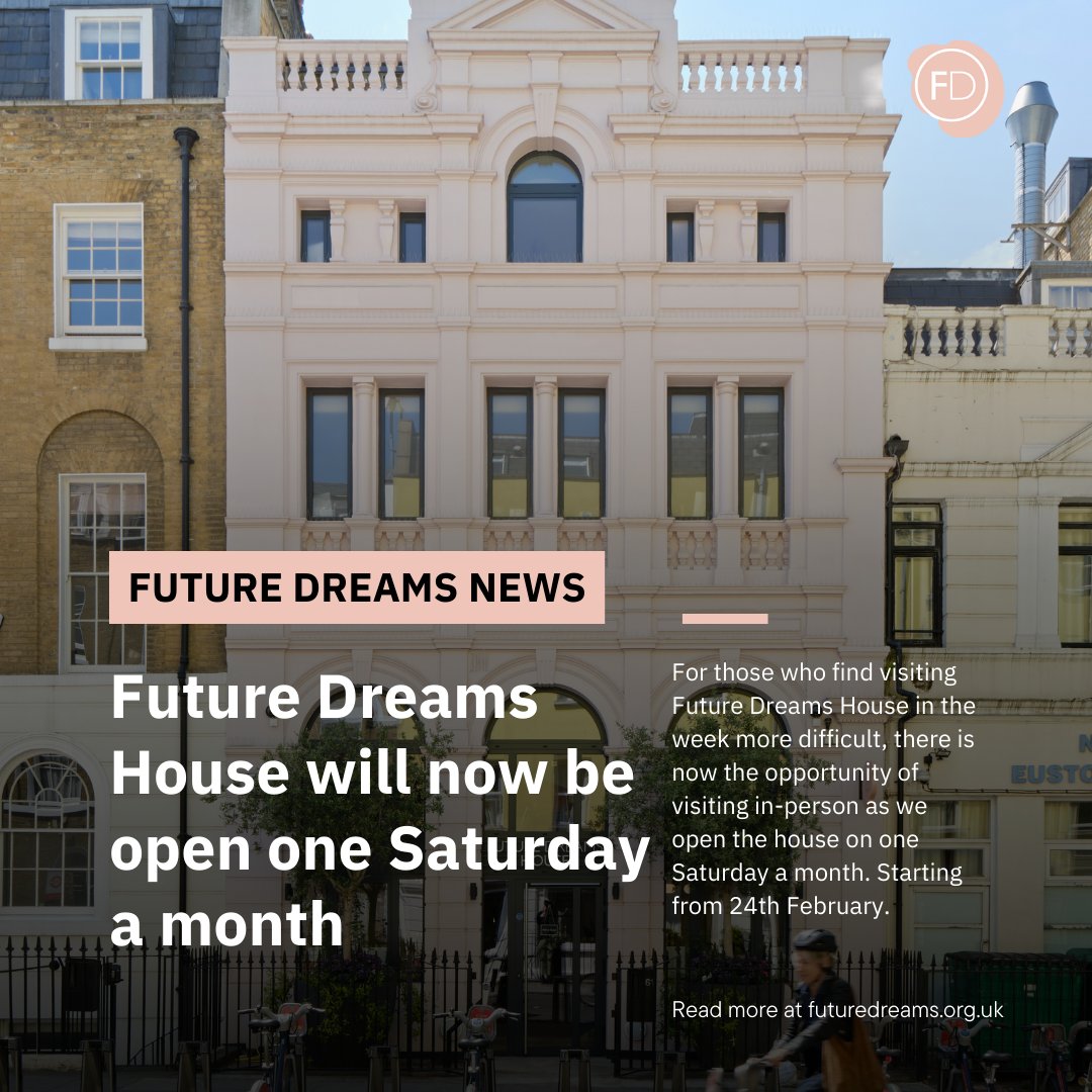 Future Dreams House will now be open one Saturday a month. This is an extension of our support services available throughout the week and will give you more opportunity and flexibility to visit. Click the link to find out more. bit.ly/49Ju4aB