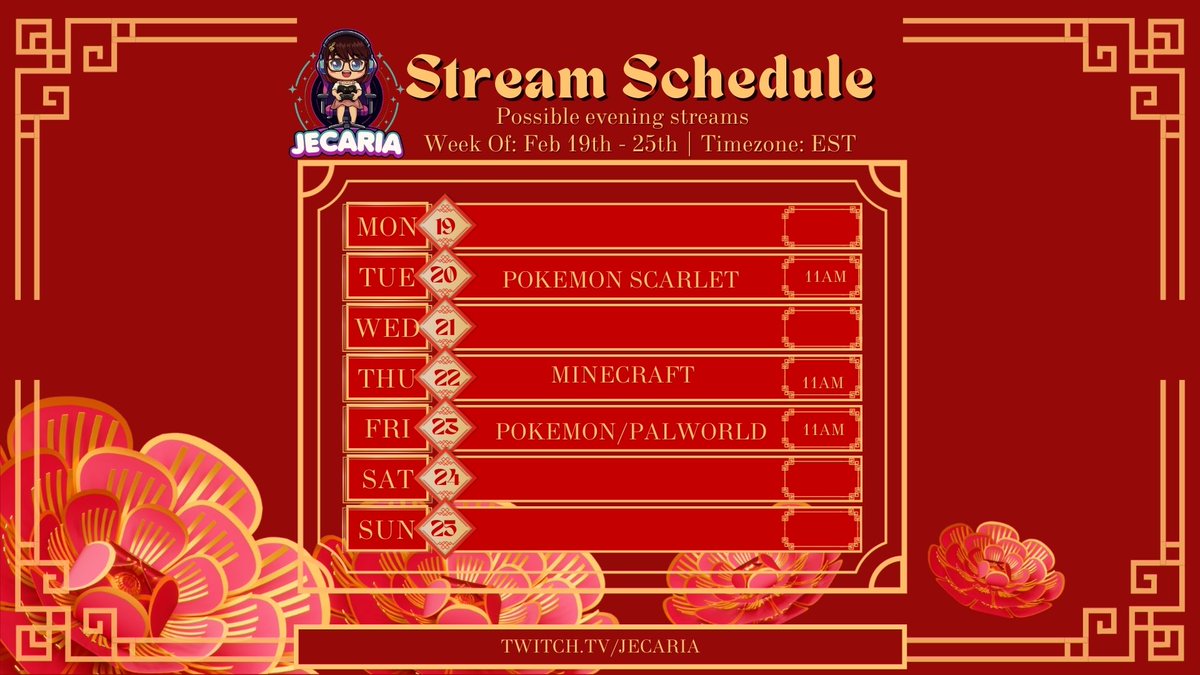 Stream schedule for this week