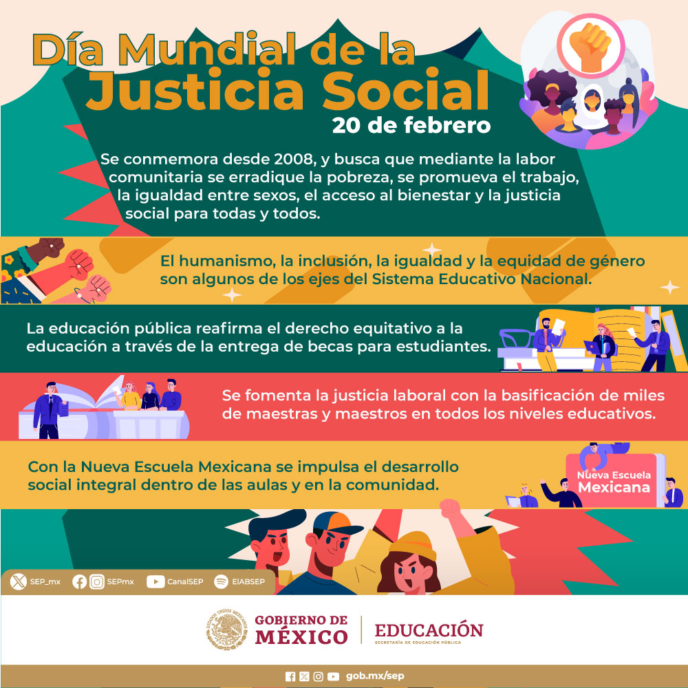 Conmemoramos el Día Mundial de la Justicia Social. ⚖️

Desde esta institución, y mediante la Nueva Escuela Mexicana, implementamos acciones a fin de garantizar los derechos de las y los estudiantes, así como del magisterio. 🏫

✨ Todos juntos #TransformamosLaEducación.