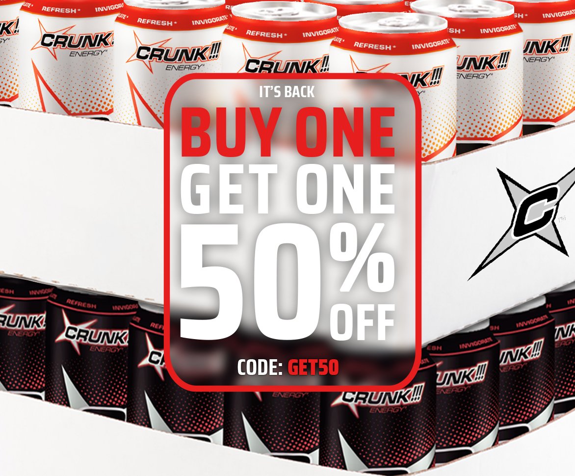 LAST DAY! Half off your second pack of CRUNK when you buy two.😤 Code: GET50
bit.ly/CRUNKGET50