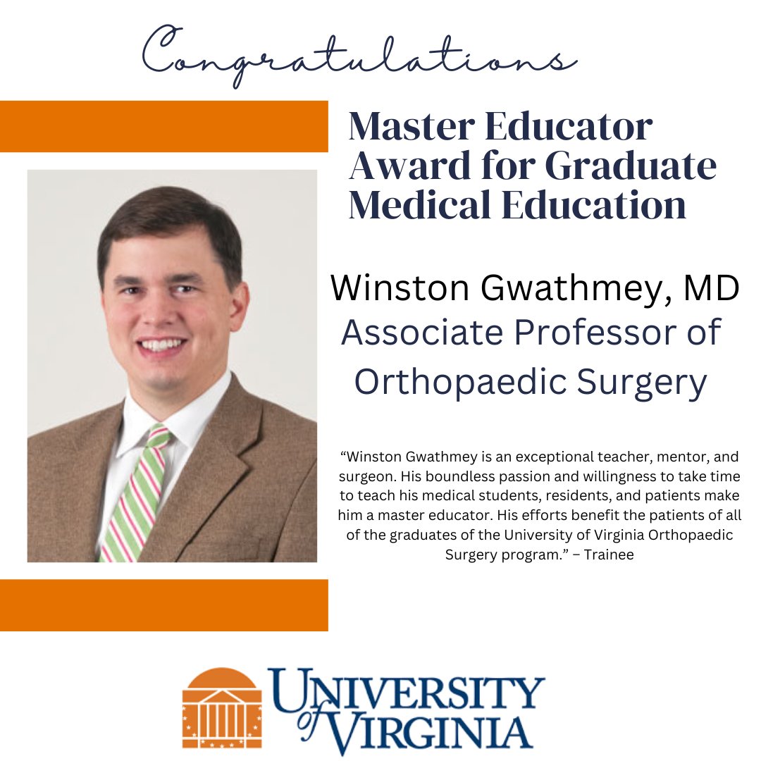 Let's congratulate Dr. Winston Gwathmey, a 2023 recipient of the Master Educator Award for Graduate Medical Education.