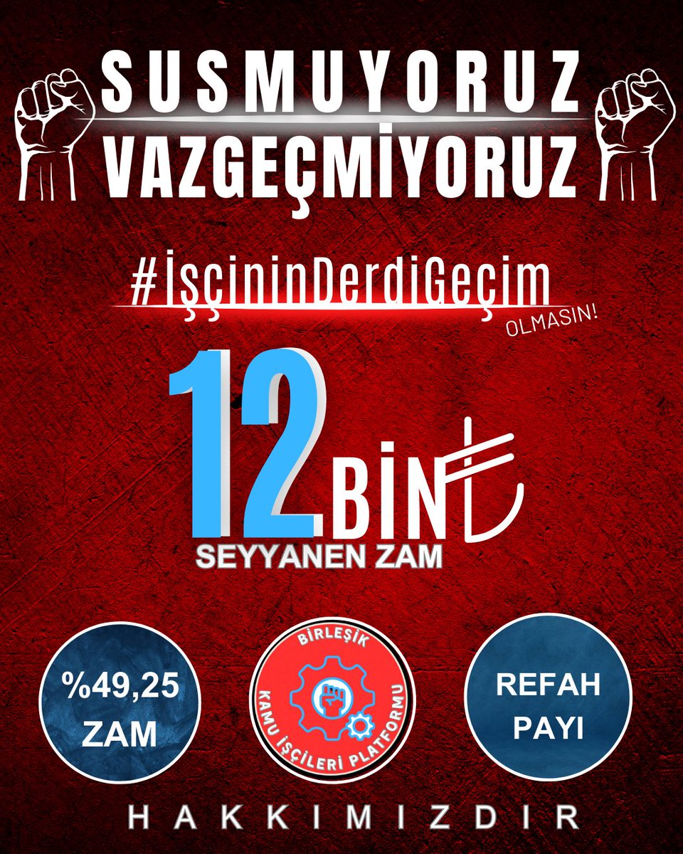 Hak Yerini Bulana Kadar

SUSMUYORUZ
VAZGEÇMİYORUZ!

GELİRDE ADALET
VERGİDE ADALET İSTİYORUZ!
 #İşçininDerdiGeçim
<a href="/turkiskonf/">TÜRK-İŞ</a> <a href="/hakiskonf/">HAKİŞ KONFEDERASYONU</a> <a href="/diskinsesi/">DİSK</a> <a href="/isikhanvedat/">Prof. Dr. Vedat Işıkhan</a>